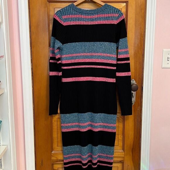 Black Pink Blue Sparkly Striped Sweater Dress Women’s Small - Picture 7 of 7